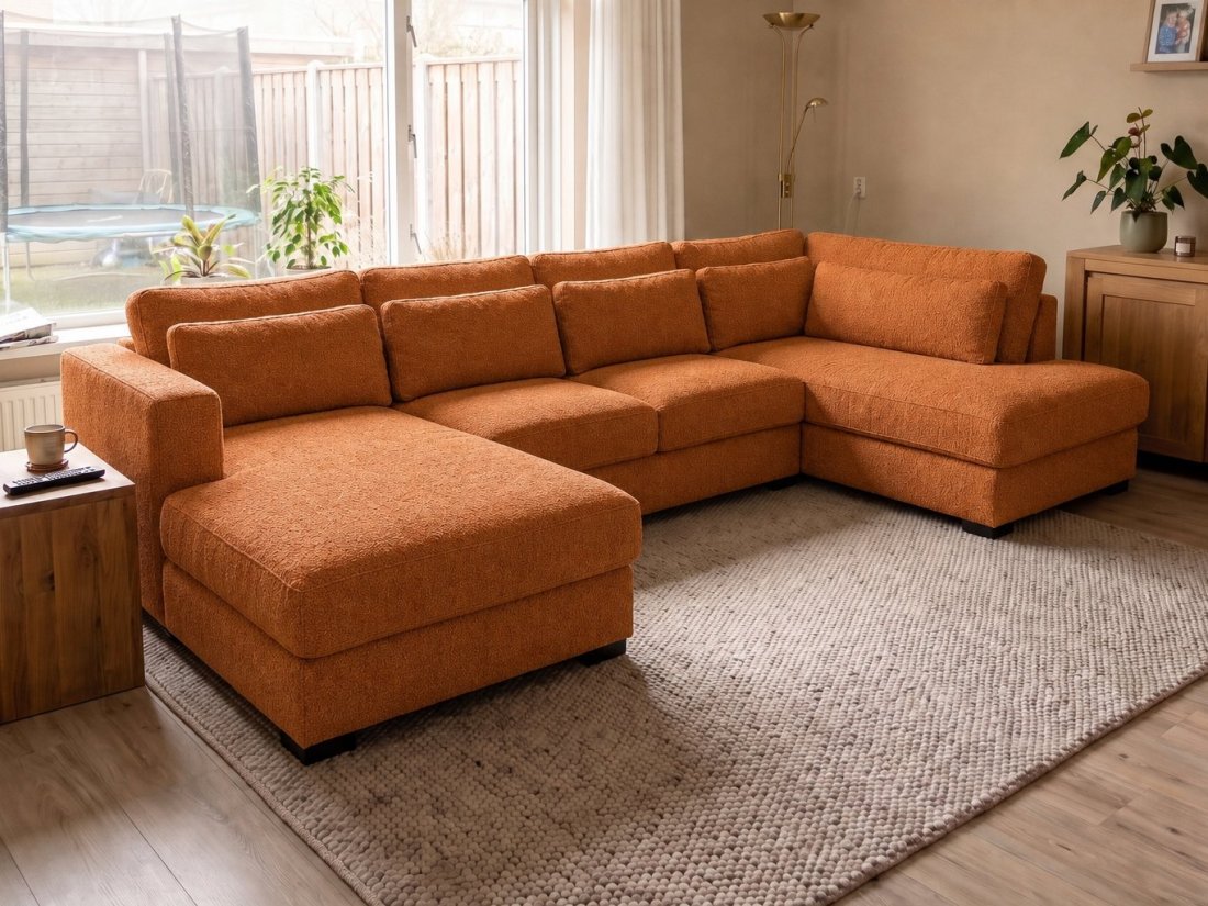 Arnhem Longchair + 2 zits + Longchair in oranje – kleurimpressie – A-meubel