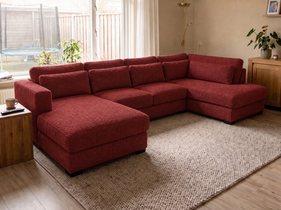 Arnhem Longchair + 2 zits + Longchair in rood – kleurimpressie – A-meubel