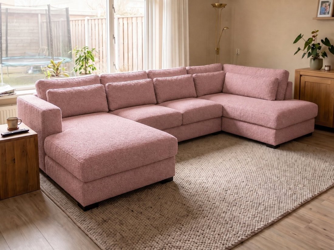 Arnhem Longchair + 2 zits + Longchair in roze – kleurimpressie – A-meubel
