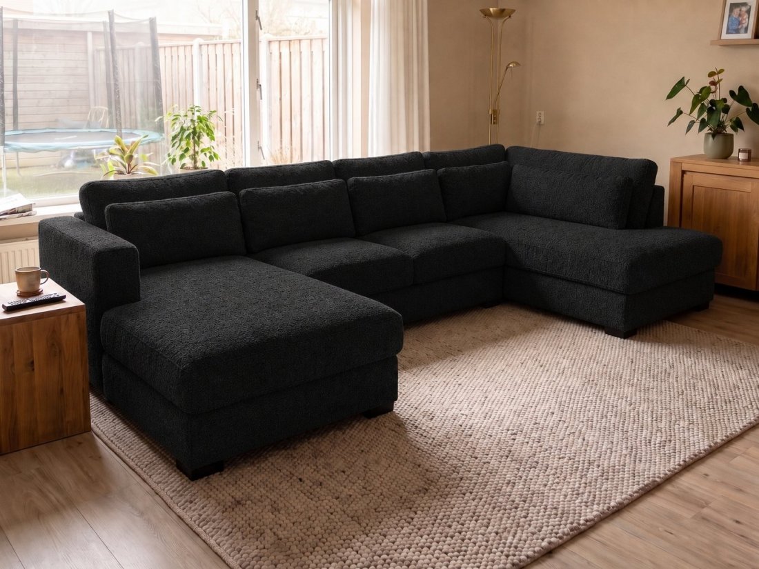 Arnhem Longchair + 2 zits + Longchair in zwart – kleurimpressie – A-meubel