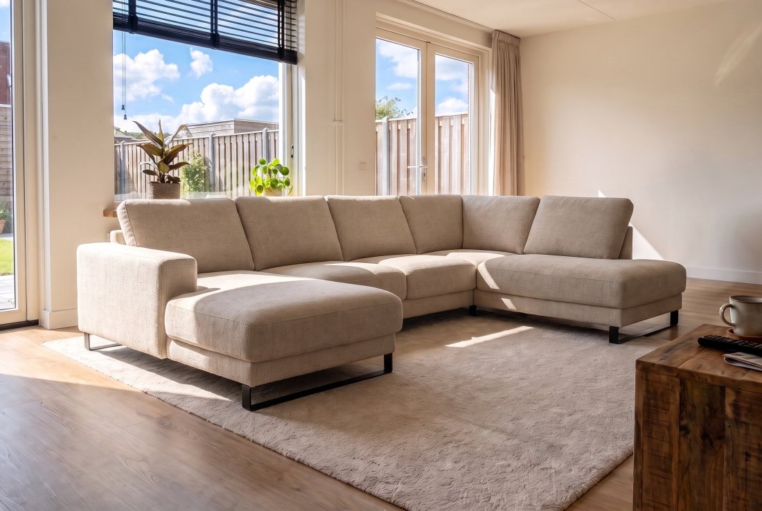 U-bank Baarlo U-Bank Longchair + 2 Zits + Ottomaan in beige – foto 2 – A-meubel