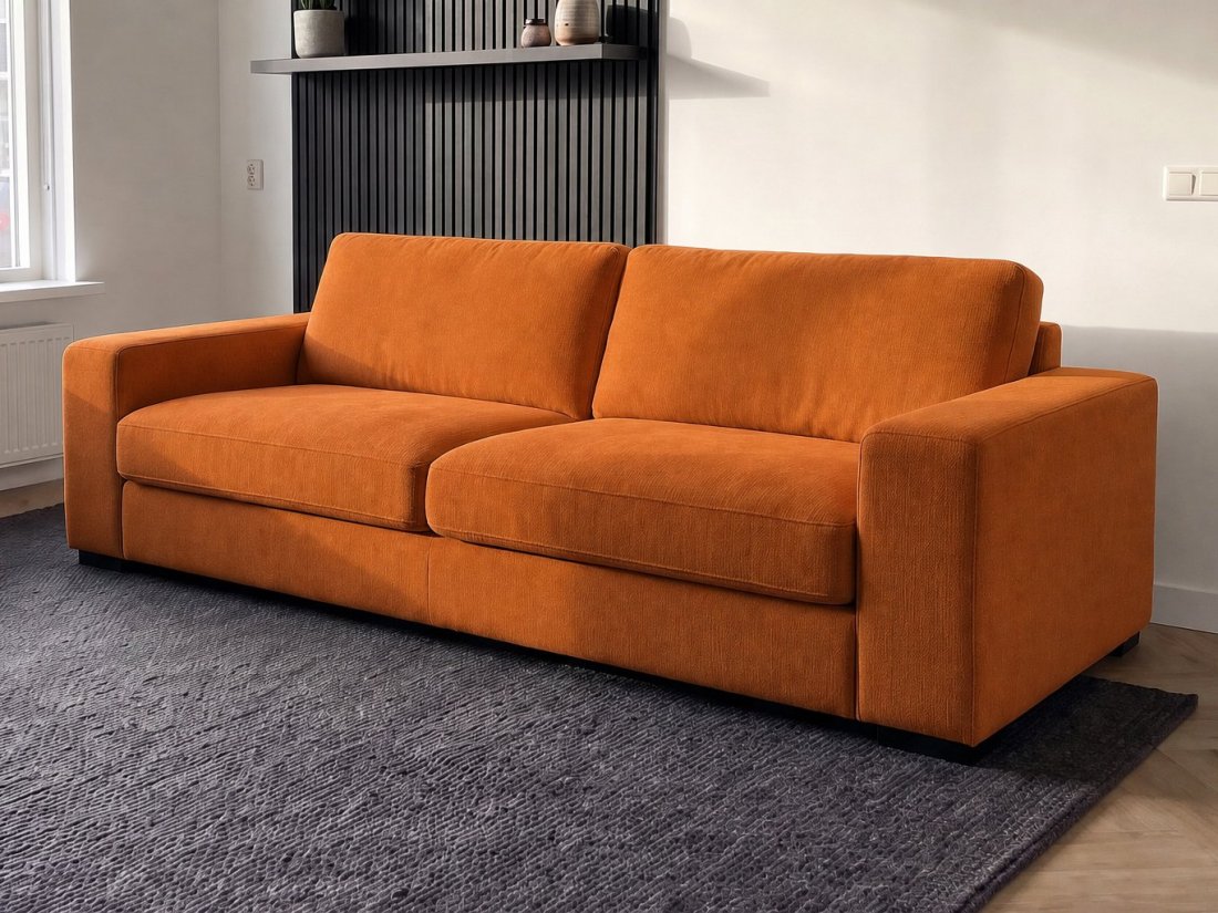 Berlicum 2.5 Zits Bank in oranje – kleurimpressie – A-meubel