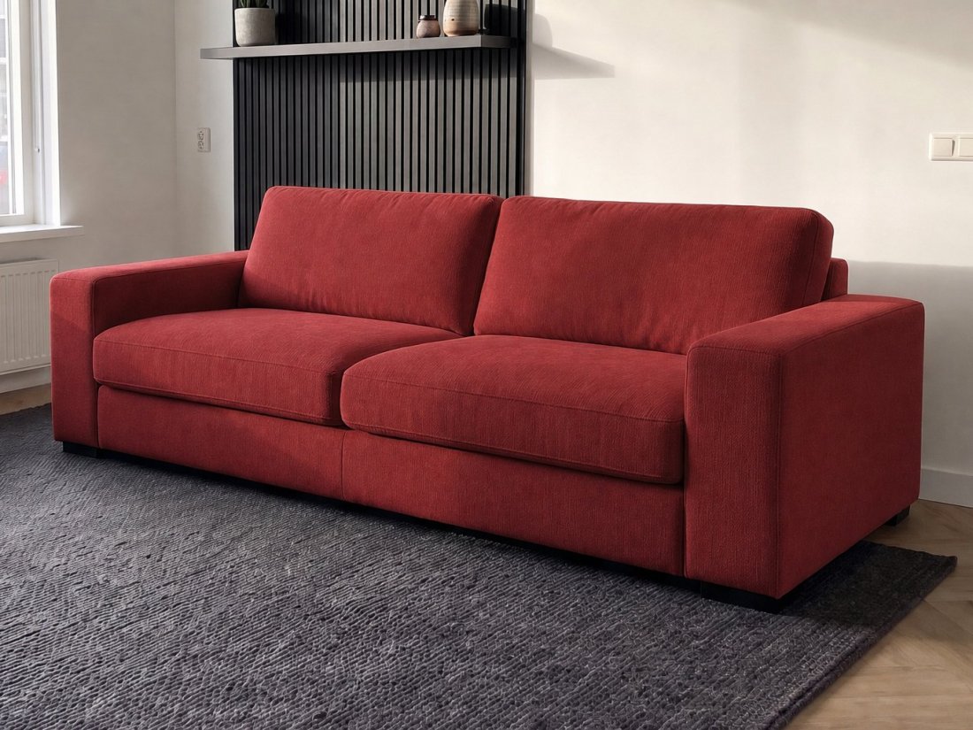 Berlicum 2.5 Zits Bank in rood – kleurimpressie – A-meubel
