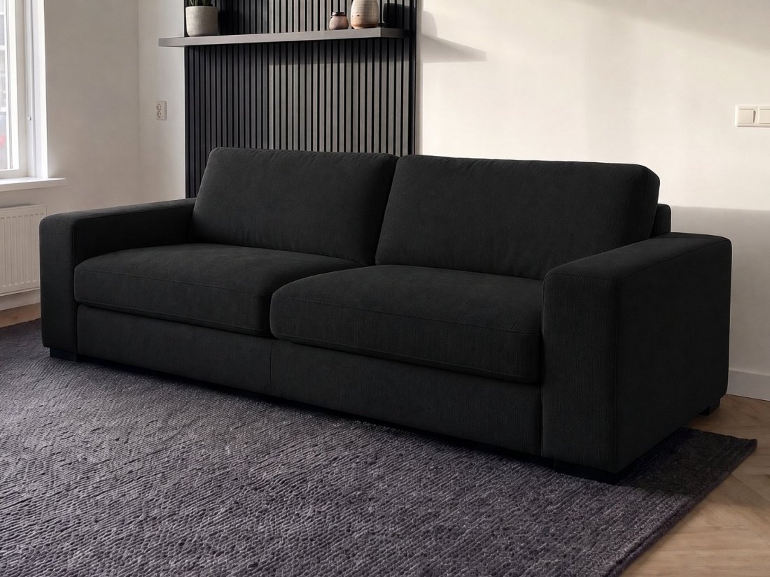 Berlicum 2.5 Zits Bank in zwart – kleurimpressie – A-meubel