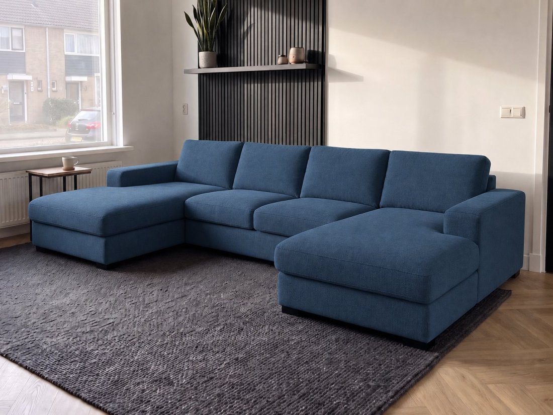Berlicum Longchair + 2.5 + Longchair in blauw – kleurimpressie – A-meubel