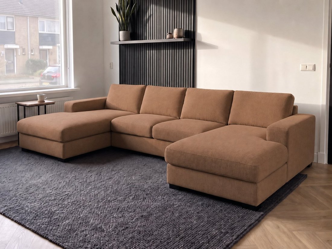 Berlicum Longchair + 2.5 + Longchair in bruin – kleurimpressie – A-meubel