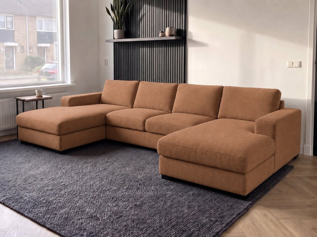 Berlicum Longchair + 2.5 + Longchair in cognac – kleurimpressie – A-meubel