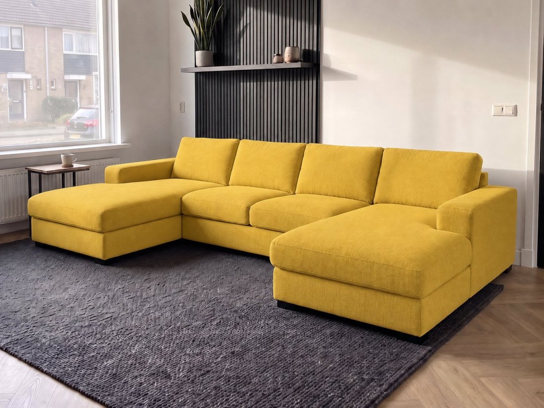 Berlicum Longchair + 2.5 + Longchair in geel – kleurimpressie – A-meubel