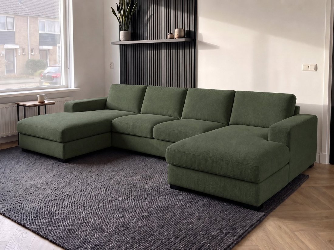 Berlicum Longchair + 2.5 + Longchair in groen – kleurimpressie – A-meubel