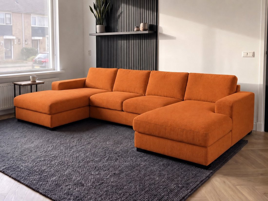 Berlicum Longchair + 2.5 + Longchair in oranje – kleurimpressie – A-meubel