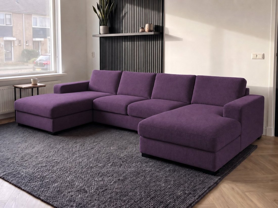 Berlicum Longchair + 2.5 + Longchair in paars – kleurimpressie – A-meubel