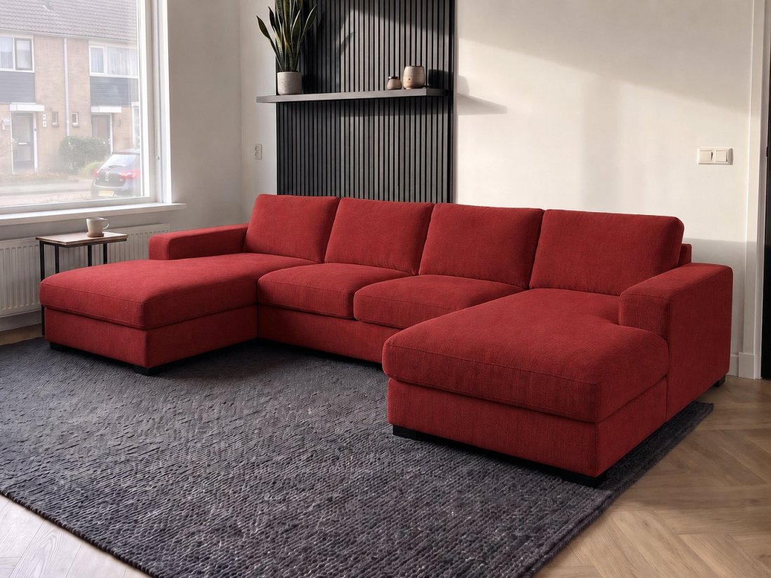 Berlicum Longchair + 2.5 + Longchair in rood – kleurimpressie – A-meubel