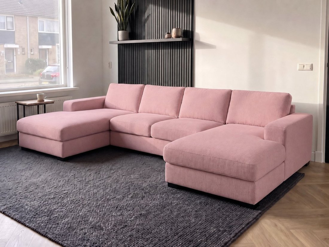 Berlicum Longchair + 2.5 + Longchair in roze – kleurimpressie – A-meubel