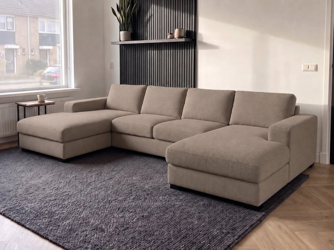 Berlicum Longchair + 2.5 + Longchair in taupe – kleurimpressie – A-meubel