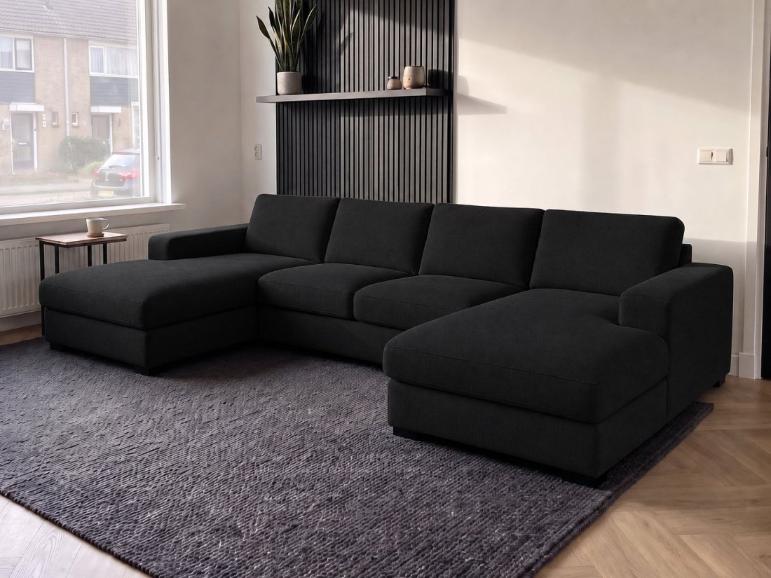 Berlicum Longchair + 2.5 + Longchair in zwart – kleurimpressie – A-meubel