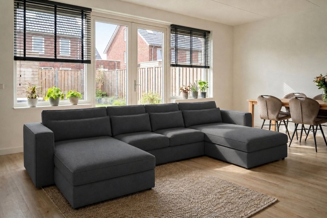 Blaricum Longchair + 2 + Longchair in antraciet – kleurimpressie – A-meubel