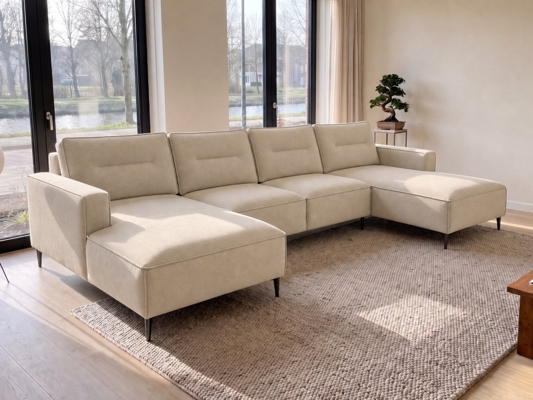 Capelle Longchair + 2 + Longchair in beige – kleurimpressie – A-meubel