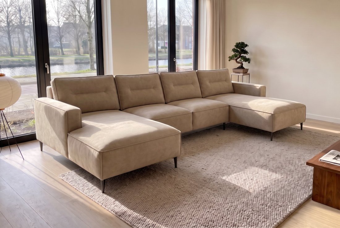 U-bank Capelle Longchair + 2 + Longchair + 2 Zits + Longchair in beige – A-meubel
