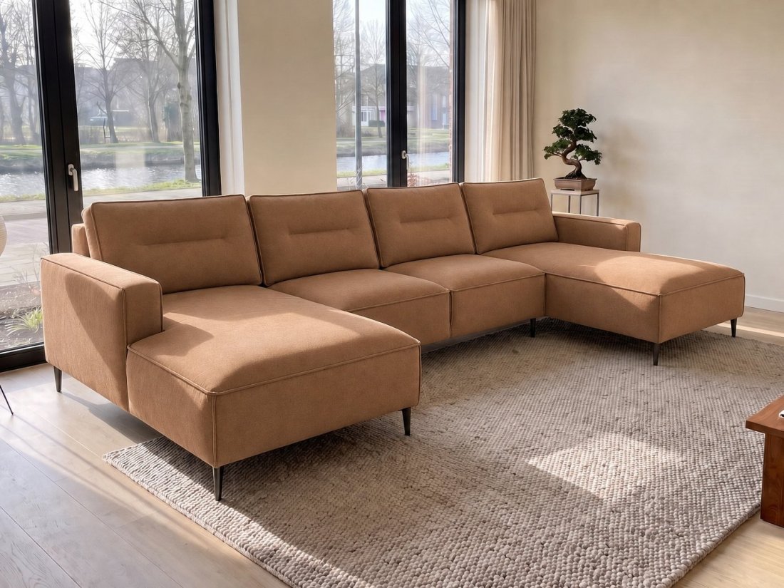 Capelle Longchair + 2 + Longchair in bruin – kleurimpressie – A-meubel