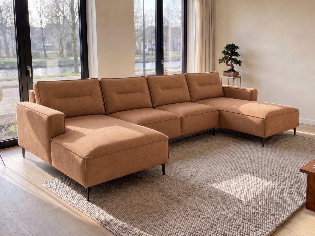 Capelle Longchair + 2 + Longchair in cognac – kleurimpressie – A-meubel