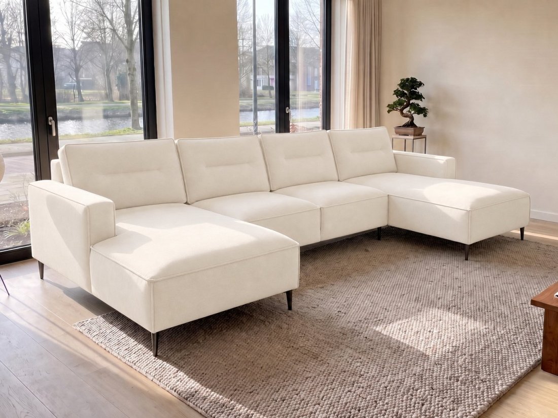 Capelle Longchair + 2 + Longchair in creme – kleurimpressie – A-meubel
