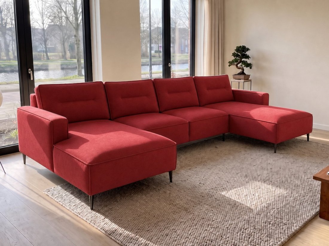 Capelle Longchair + 2 + Longchair in rood – kleurimpressie – A-meubel