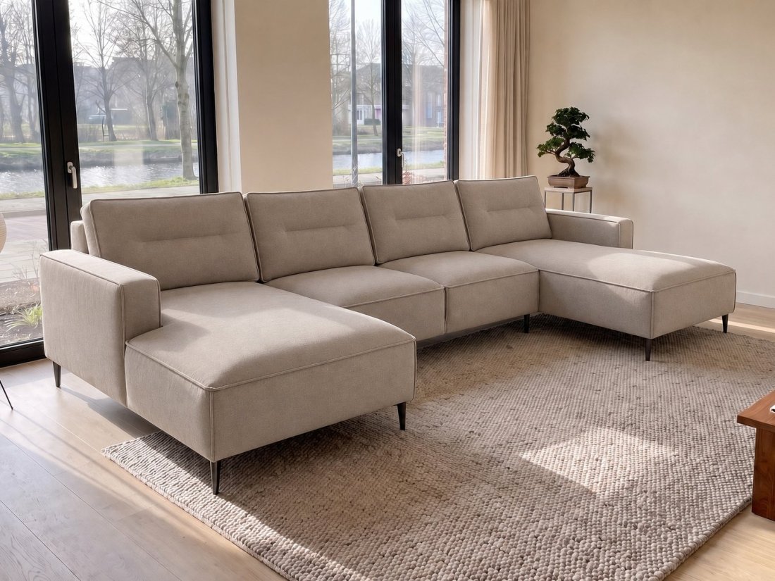 Capelle Longchair + 2 + Longchair in taupe – kleurimpressie – A-meubel