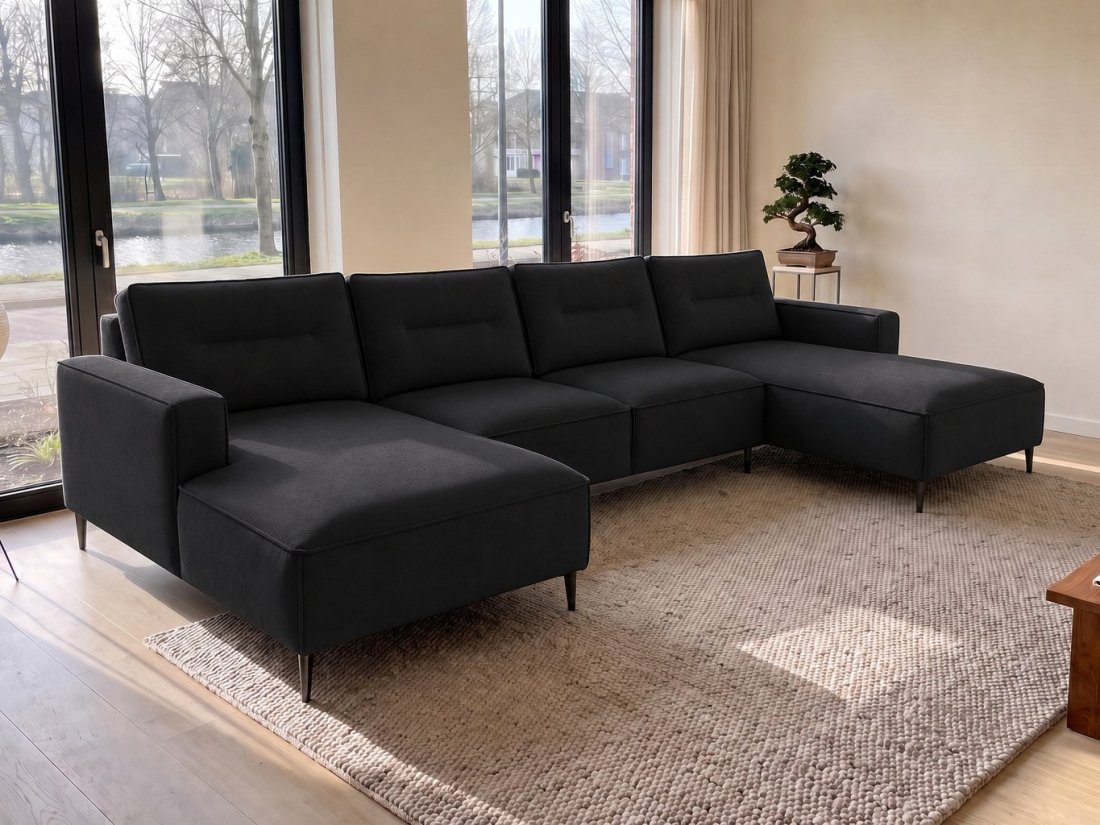 Capelle Longchair + 2 + Longchair in zwart – kleurimpressie – A-meubel