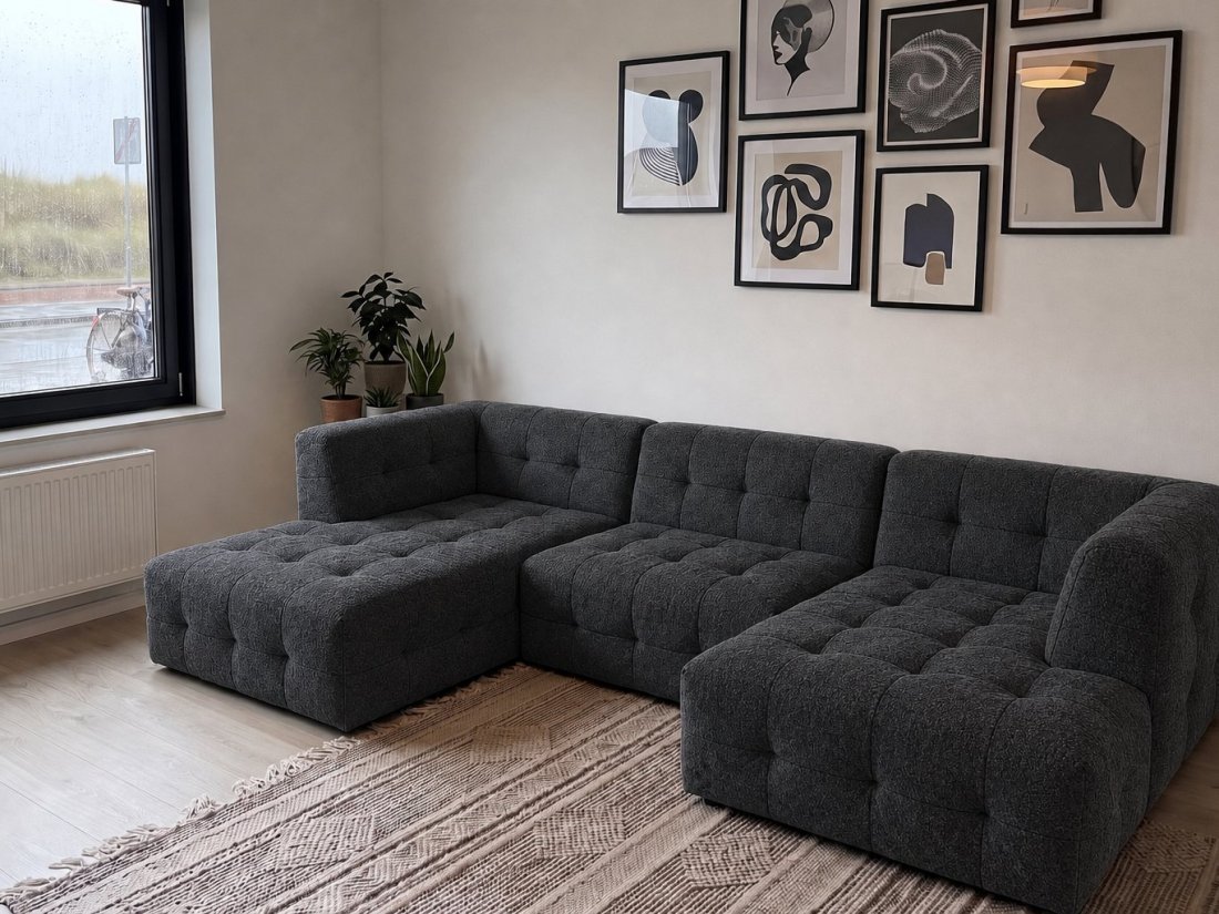 Castricum Longchair + 2 Zits + Longchair in antraciet – kleurimpressie – A-meubel