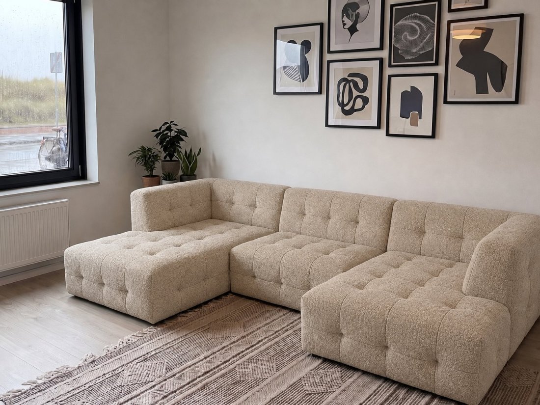 Castricum Longchair + 2 Zits + Longchair in beige – kleurimpressie – A-meubel