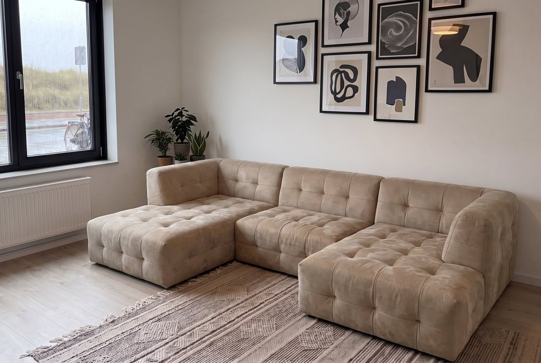 U-bank Castricum Longchair + 2 Zits + Longchair in beige – A-meubel