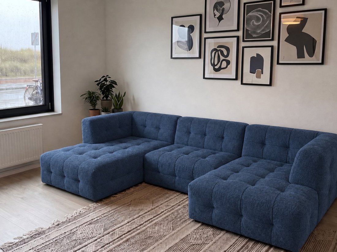 Castricum Longchair + 2 Zits + Longchair in blauw – kleurimpressie – A-meubel