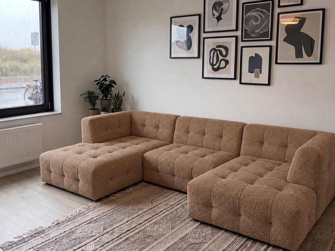 Castricum Longchair + 2 Zits + Longchair in bruin – kleurimpressie – A-meubel
