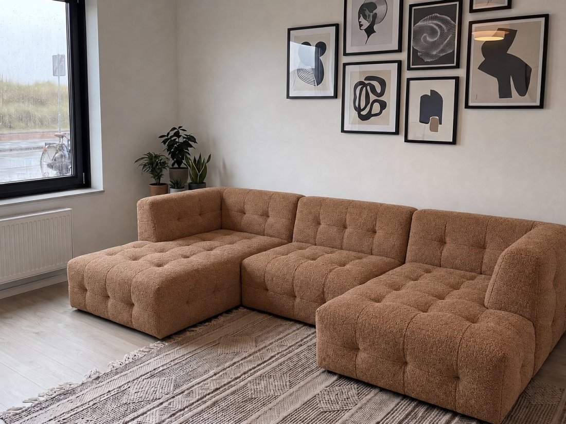 Castricum Longchair + 2 Zits + Longchair in cognac – kleurimpressie – A-meubel