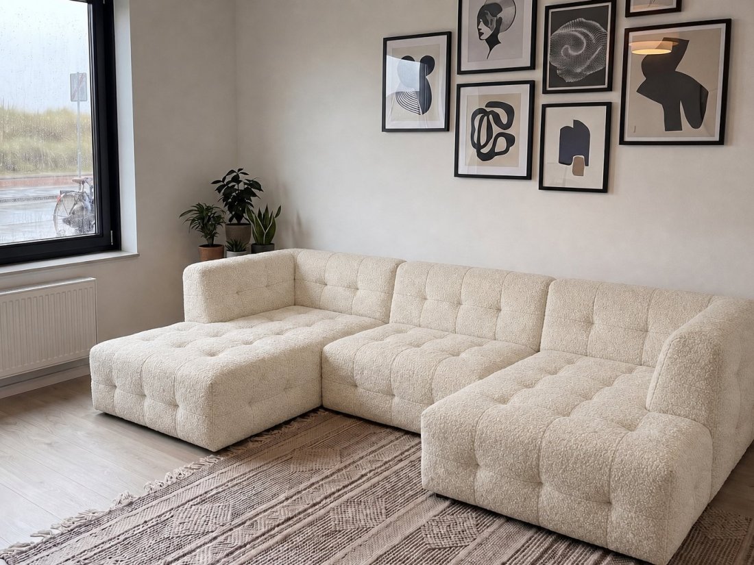 Castricum Longchair + 2 Zits + Longchair in creme – kleurimpressie – A-meubel