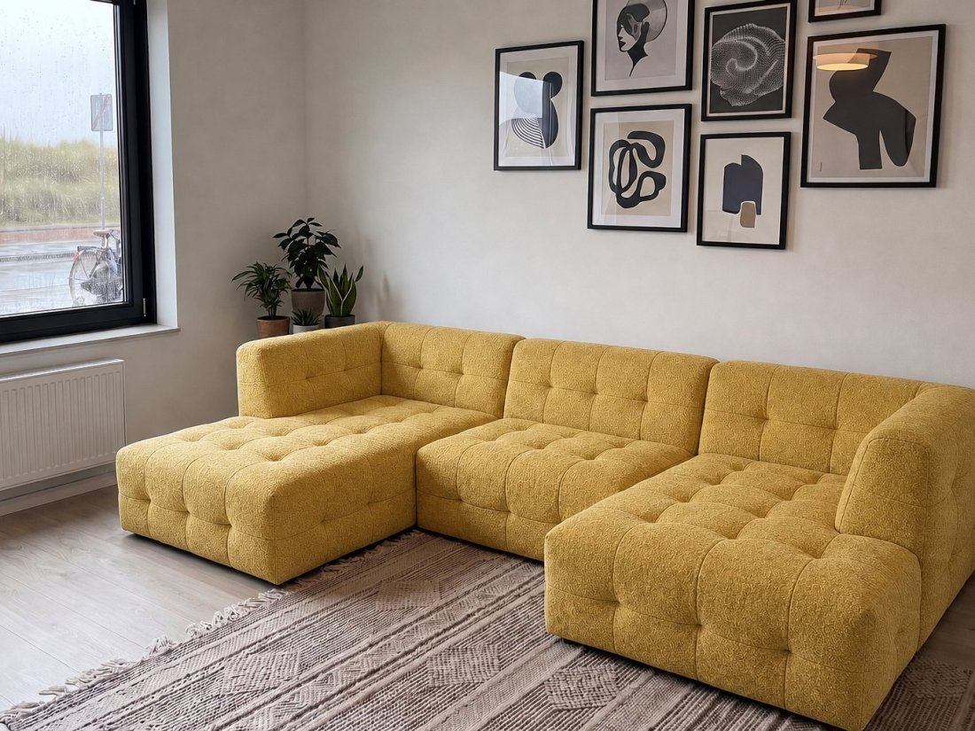 Castricum Longchair + 2 Zits + Longchair in geel – kleurimpressie – A-meubel