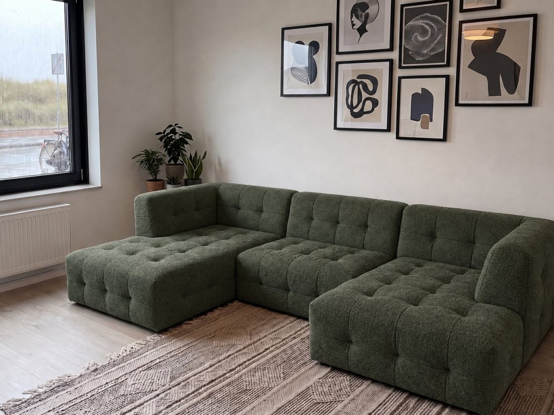 Castricum Longchair + 2 Zits + Longchair in groen – kleurimpressie – A-meubel