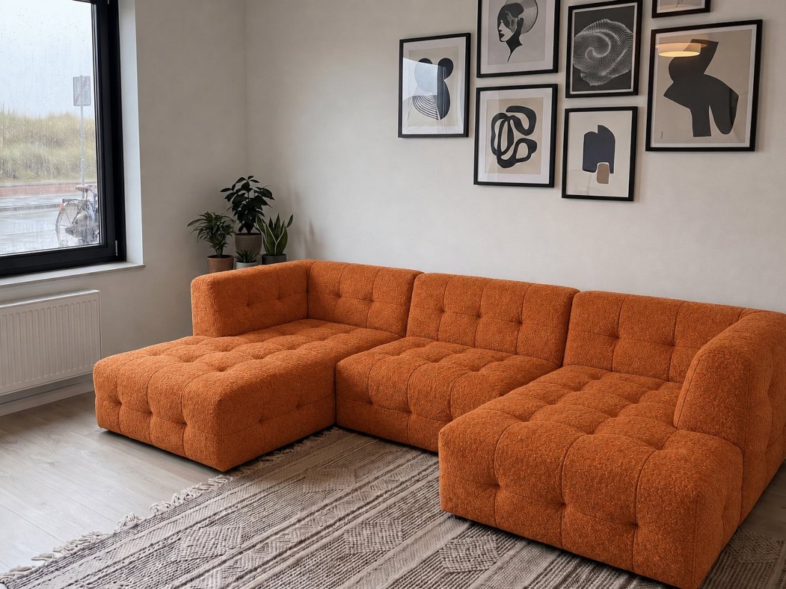 Castricum Longchair + 2 Zits + Longchair in oranje – kleurimpressie – A-meubel