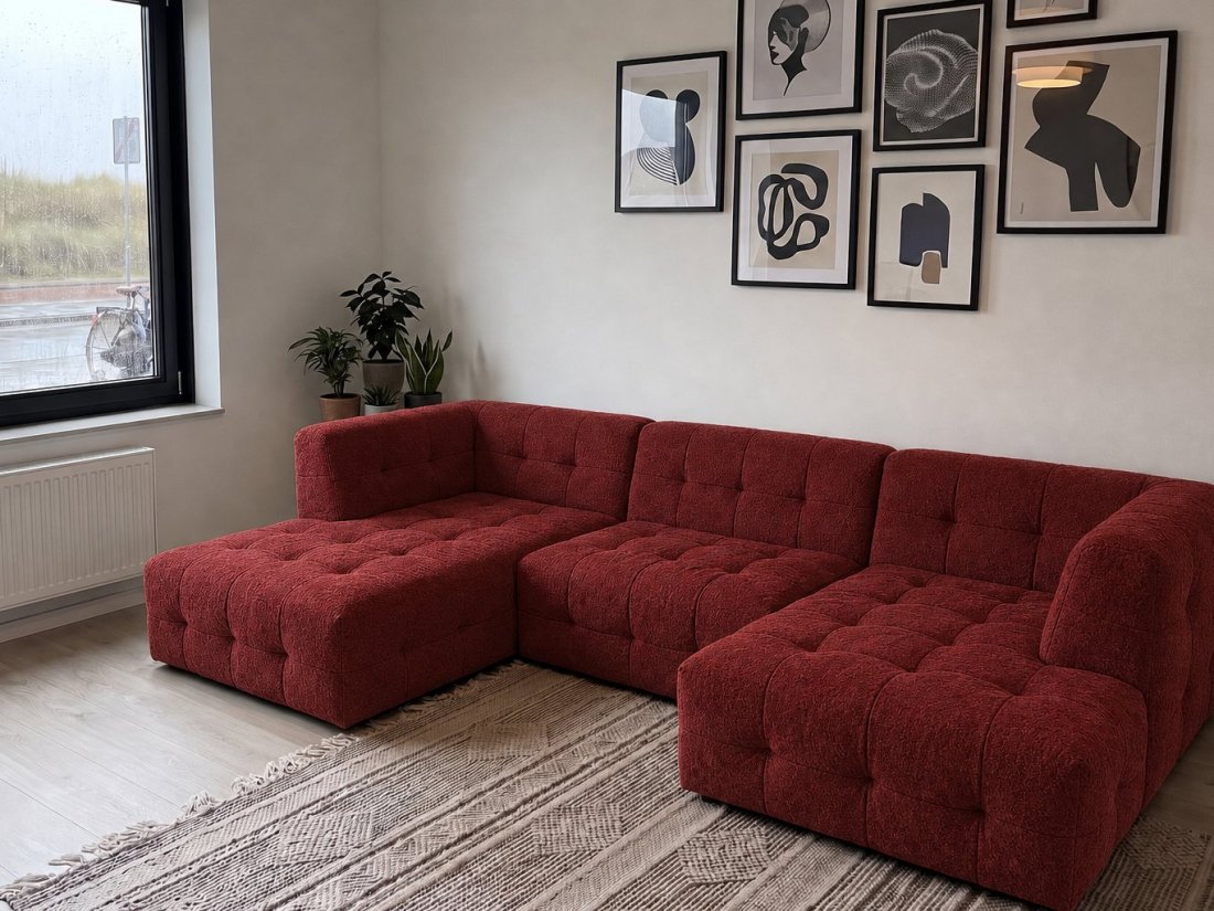 Castricum Longchair + 2 Zits + Longchair in rood – kleurimpressie – A-meubel