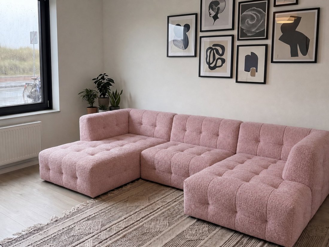Castricum Longchair + 2 Zits + Longchair in roze – kleurimpressie – A-meubel