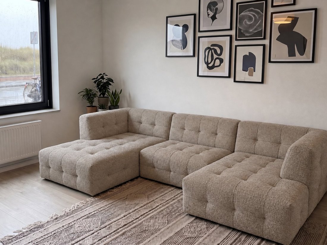 Castricum Longchair + 2 Zits + Longchair in taupe – kleurimpressie – A-meubel