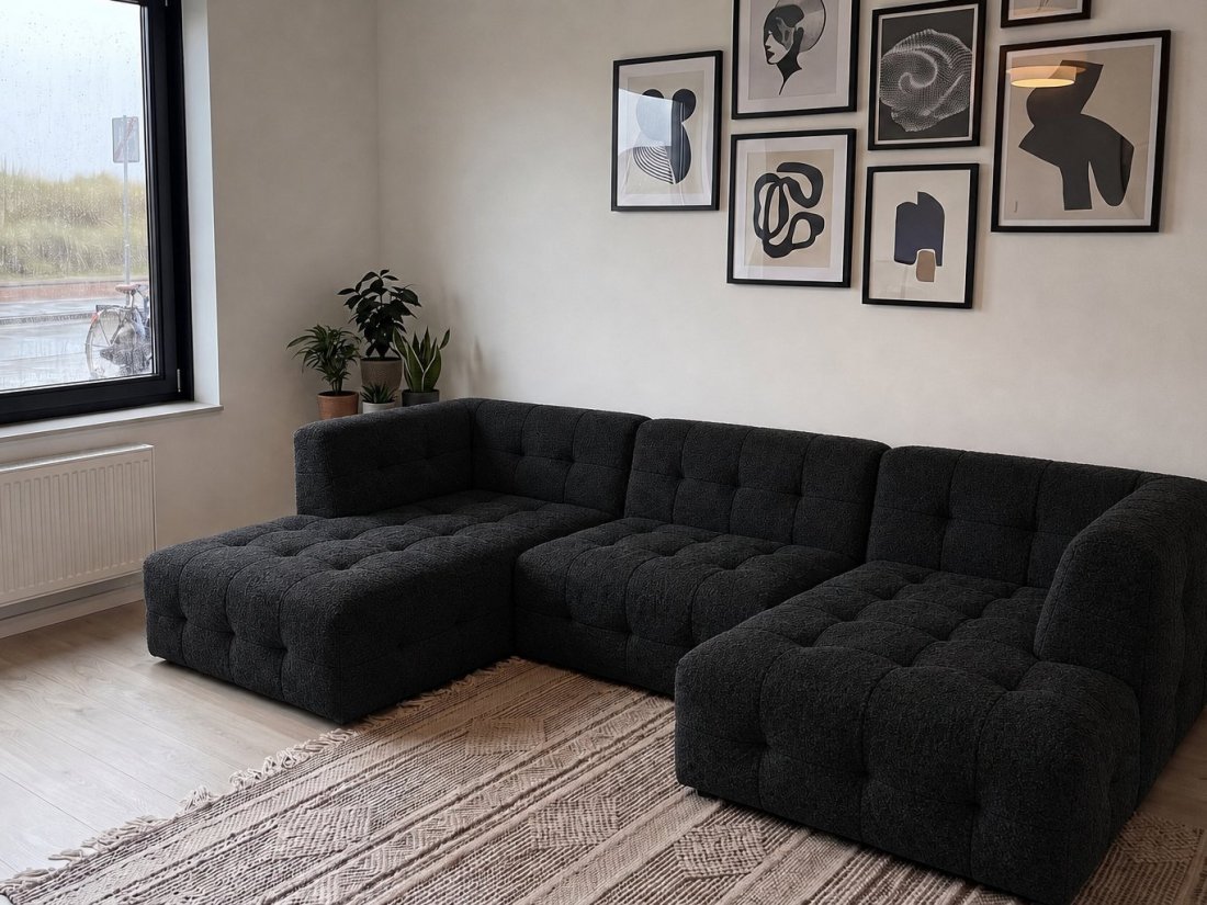 Castricum Longchair + 2 Zits + Longchair in zwart – kleurimpressie – A-meubel
