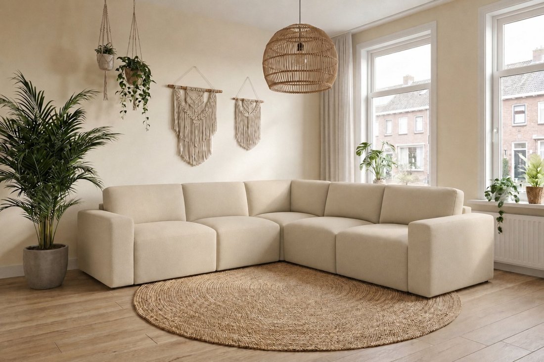 Delft 2 Zits + Hoek + 2 Zits in beige – kleurimpressie – A-meubel