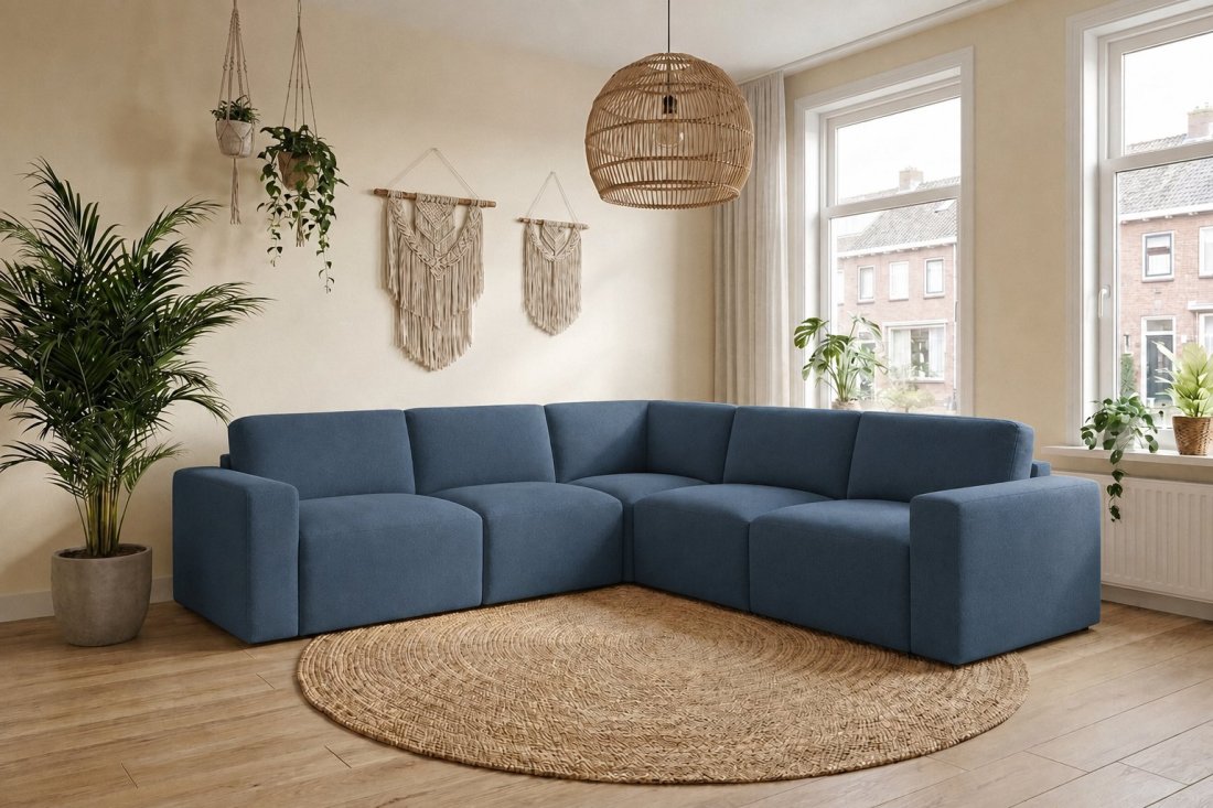 Delft 2 Zits + Hoek + 2 Zits in blauw – kleurimpressie – A-meubel