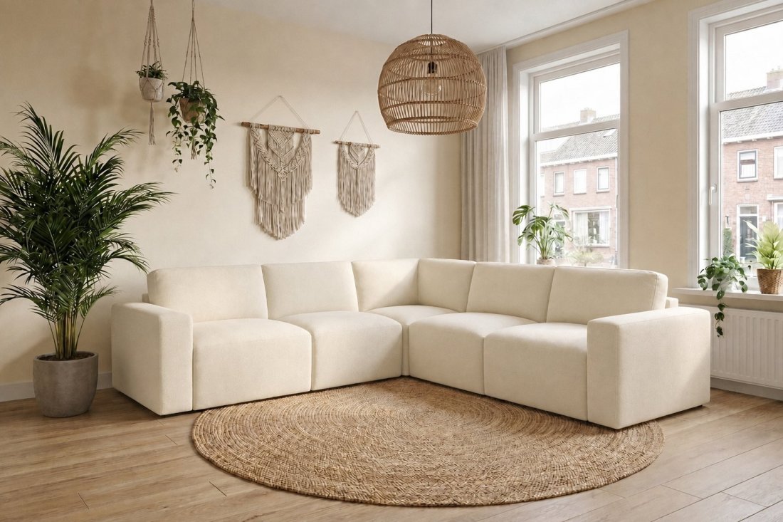 Delft 2 Zits + Hoek + 2 Zits in creme – kleurimpressie – A-meubel
