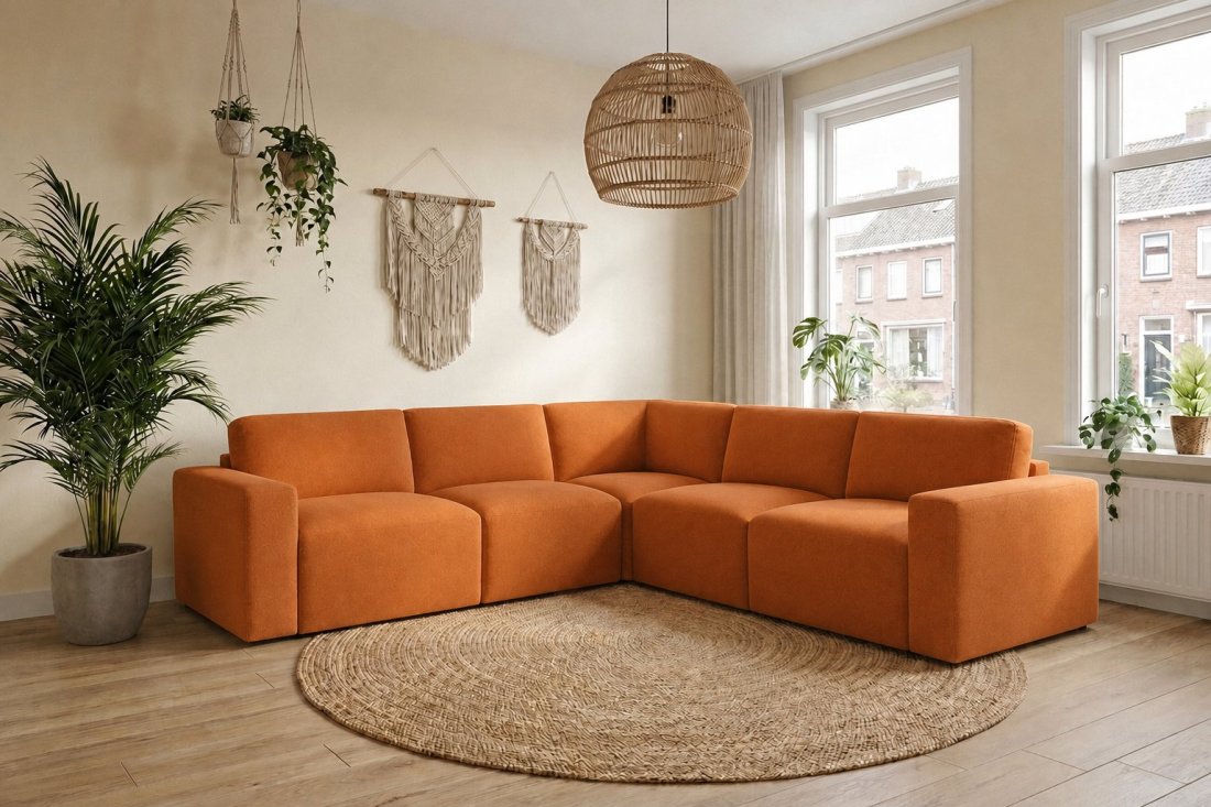 Delft 2 Zits + Hoek + 2 Zits in oranje – kleurimpressie – A-meubel