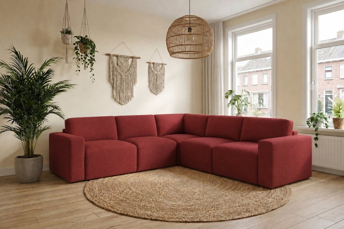 Delft 2 Zits + Hoek + 2 Zits in rood – kleurimpressie – A-meubel