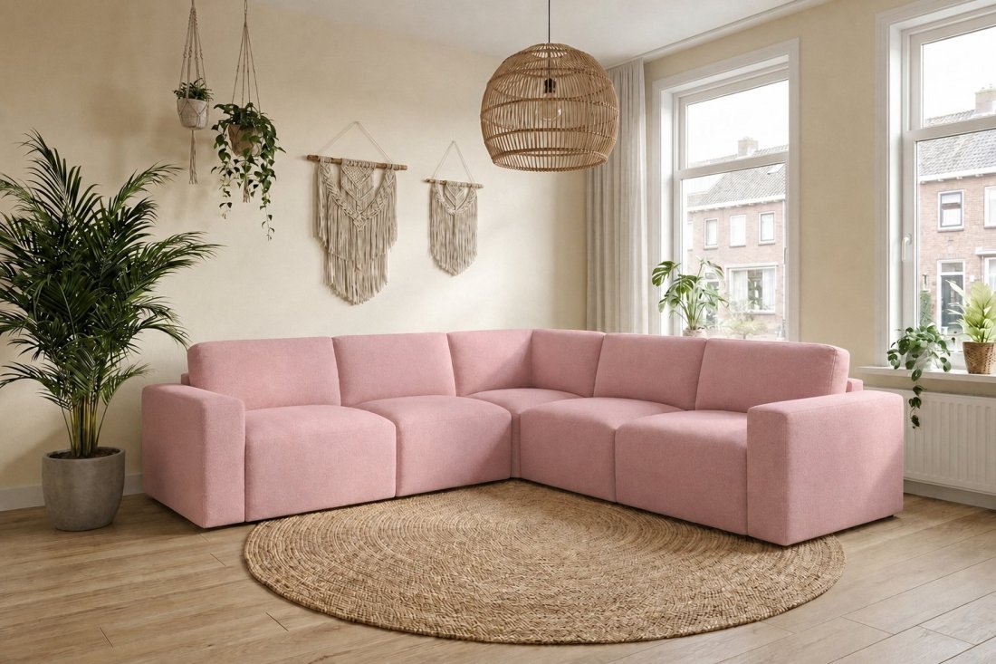 Delft 2 Zits + Hoek + 2 Zits in roze – kleurimpressie – A-meubel