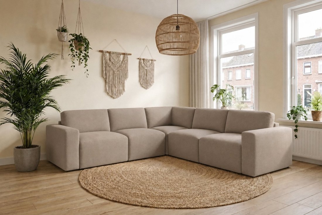 Delft 2 Zits + Hoek + 2 Zits in taupe – kleurimpressie – A-meubel