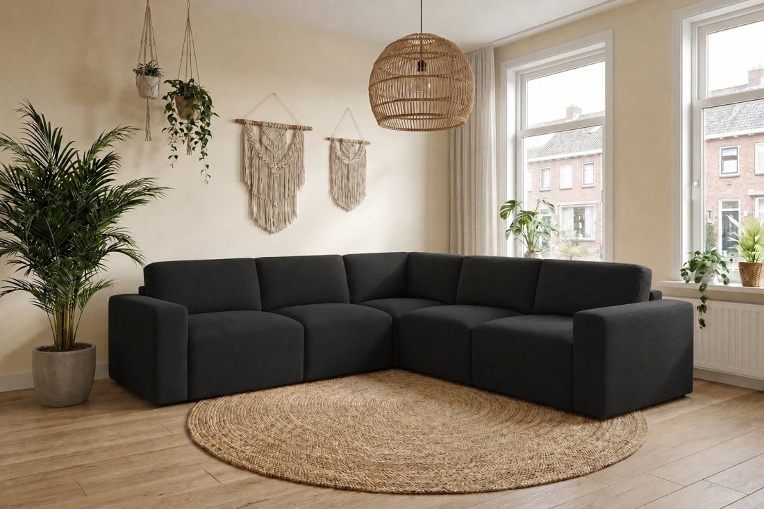 Delft 2 Zits + Hoek + 2 Zits in zwart – kleurimpressie – A-meubel